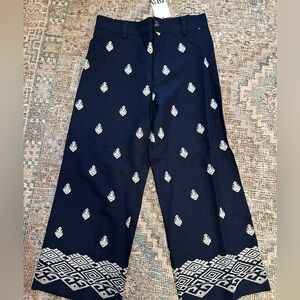 Zara Dark Blue Trousers with White Embroidery